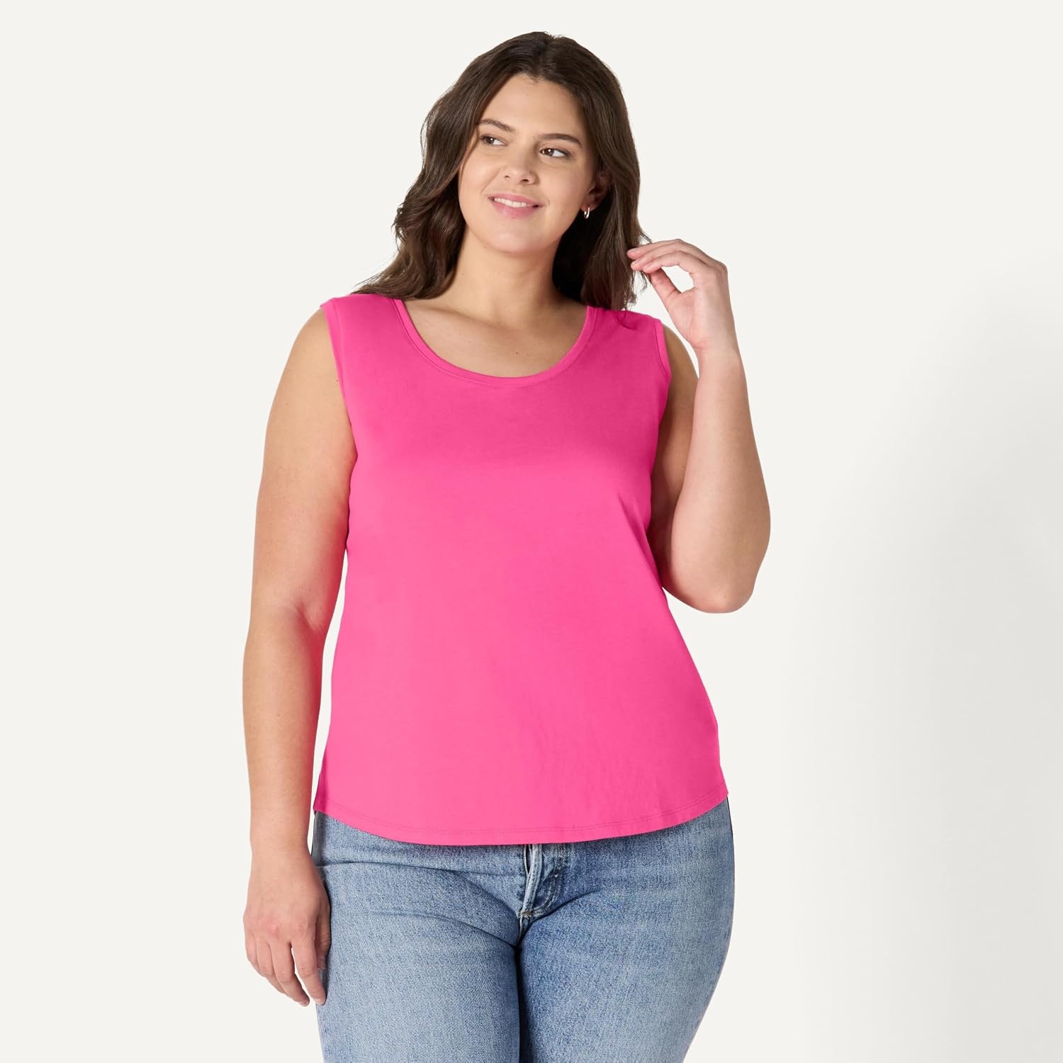 image:imageAmazon Essentials Womens RegularFit 100 Cotton Sleeveless Tank Top Pack of 2Hot PinkOatmeal Heather