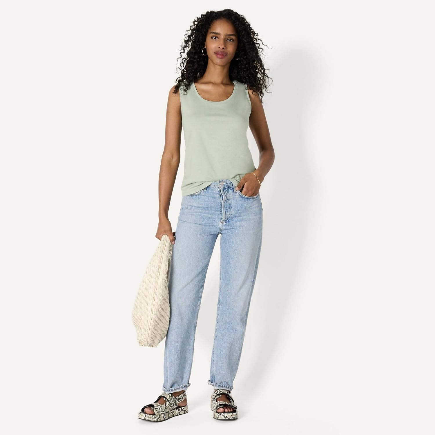 image:imageAmazon Essentials Womens RegularFit 100 Cotton Sleeveless Tank Top Pack of 2NavySage Green