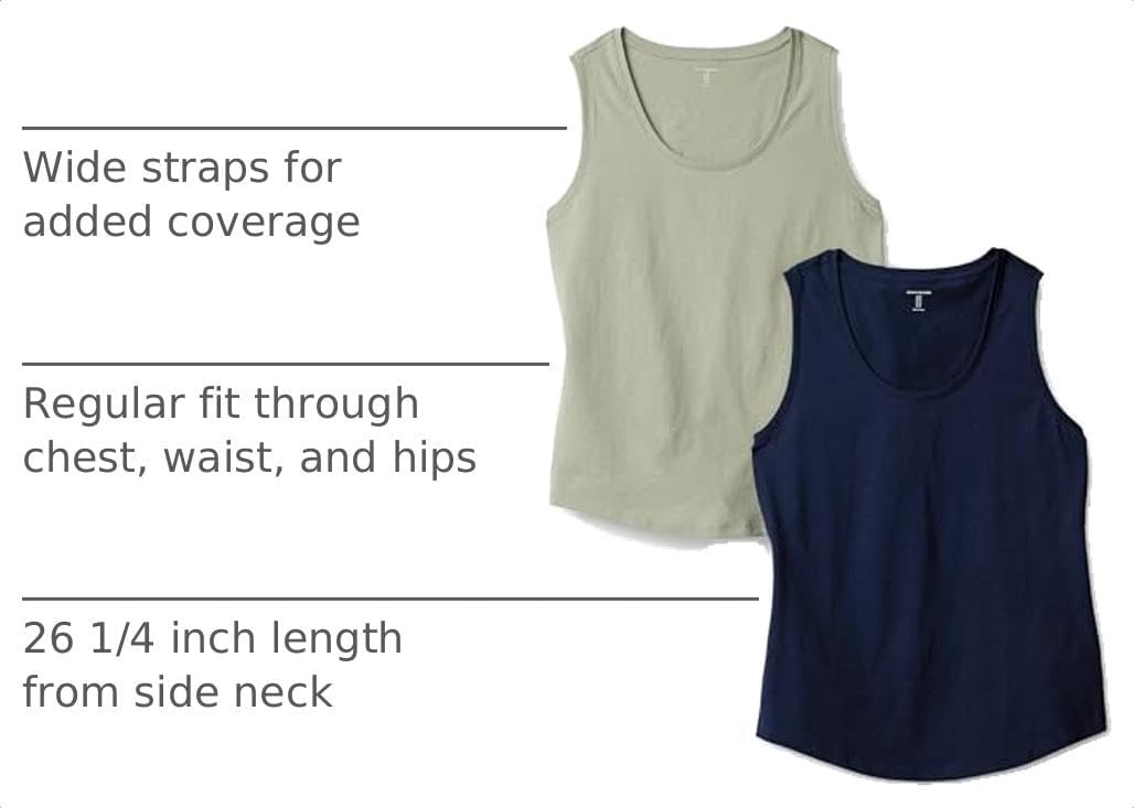 image:imageAmazon Essentials Womens RegularFit 100 Cotton Sleeveless Tank Top Pack of 2NavySage Green