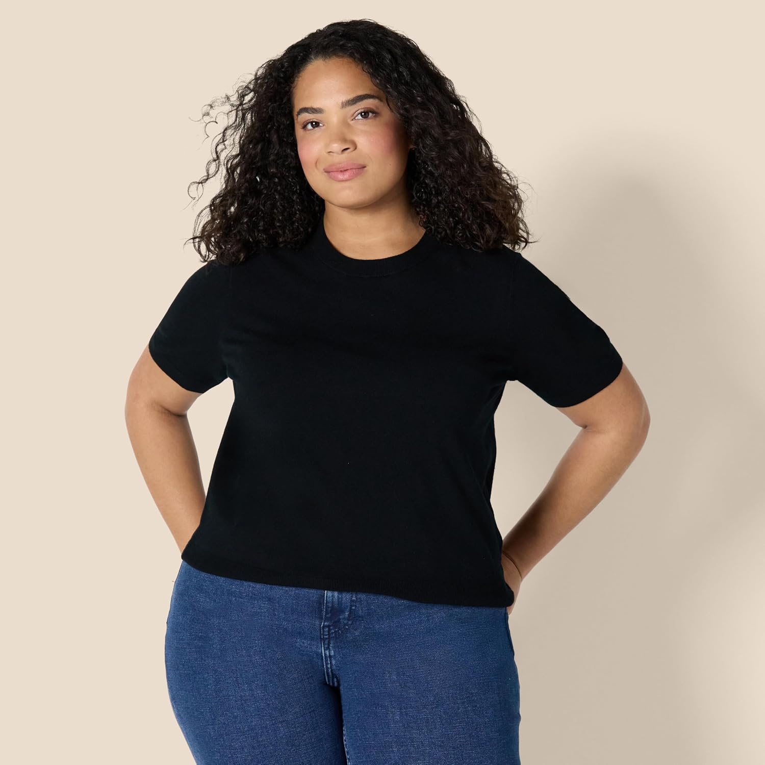 image:imageAmazon Essentials Womens RegularFit Cap Sleeve Mock Neck Sweater TopBlack