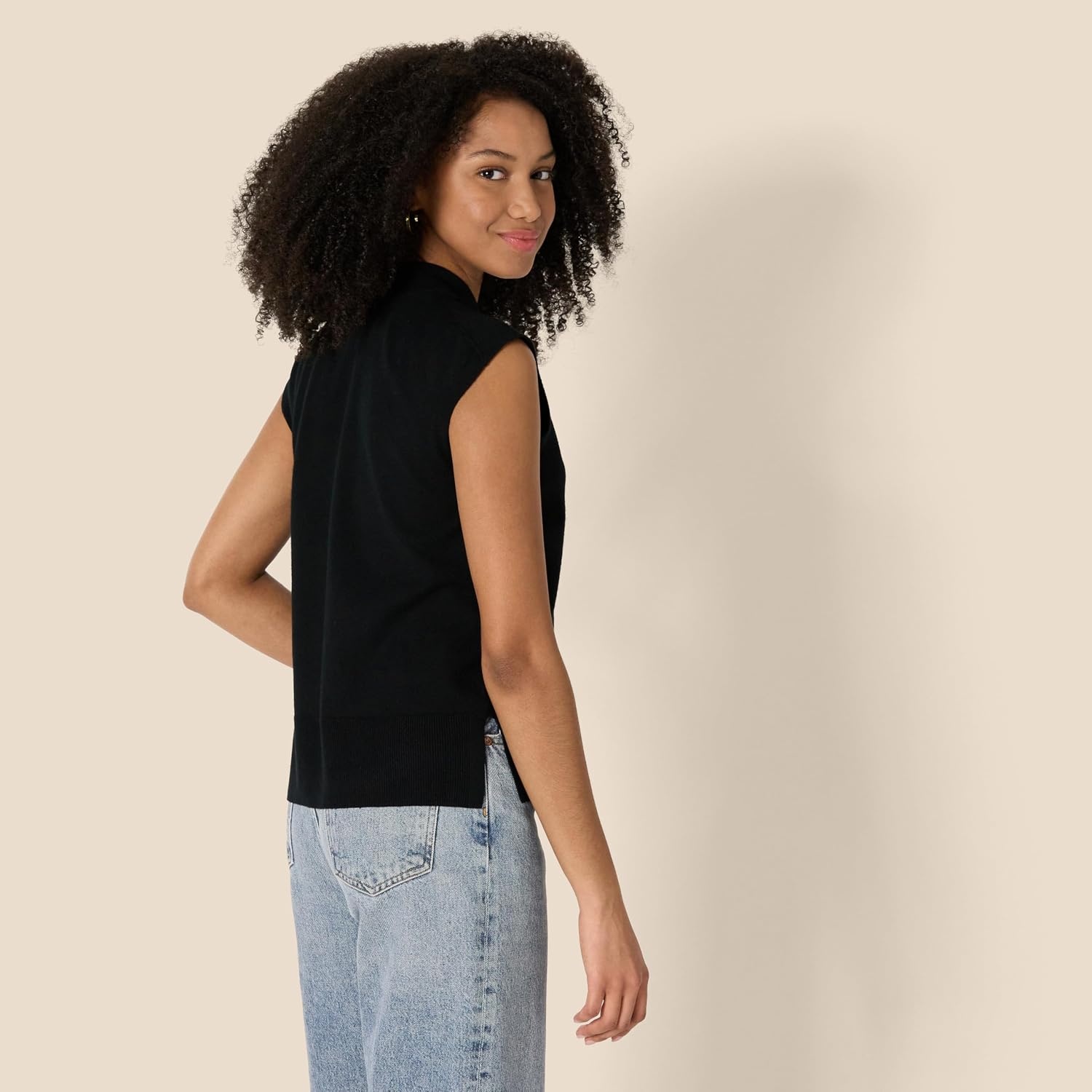 image:imageAmazon Essentials Womens RegularFit Cap Sleeve Mock Neck Sweater TopBlack