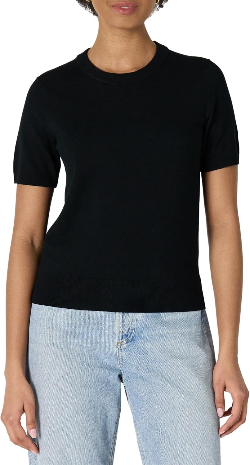 image:imageAmazon Essentials Womens RegularFit Cap Sleeve Mock Neck Sweater TopBlack
