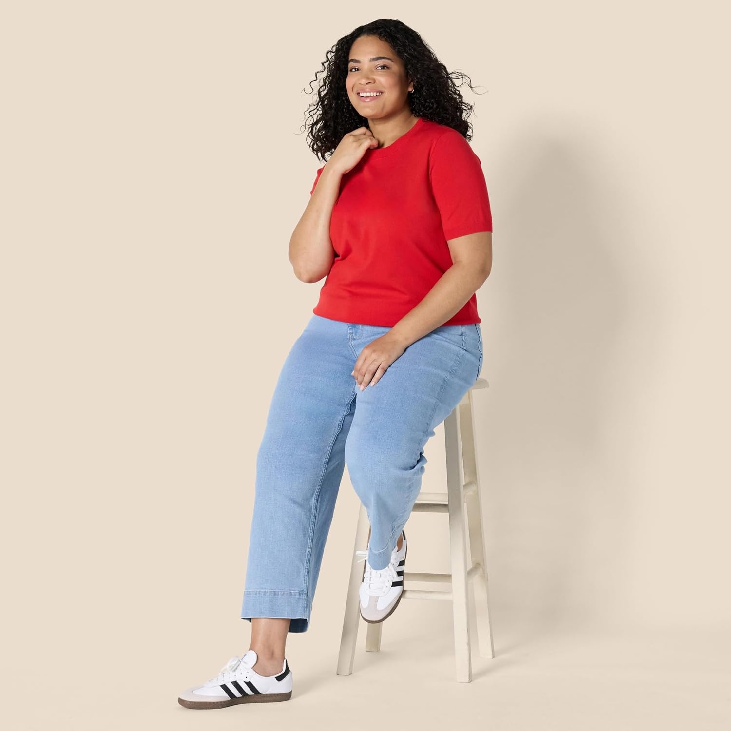 image:imageAmazon Essentials Womens RegularFit Cap Sleeve Mock Neck Sweater TopBright Poppy Red