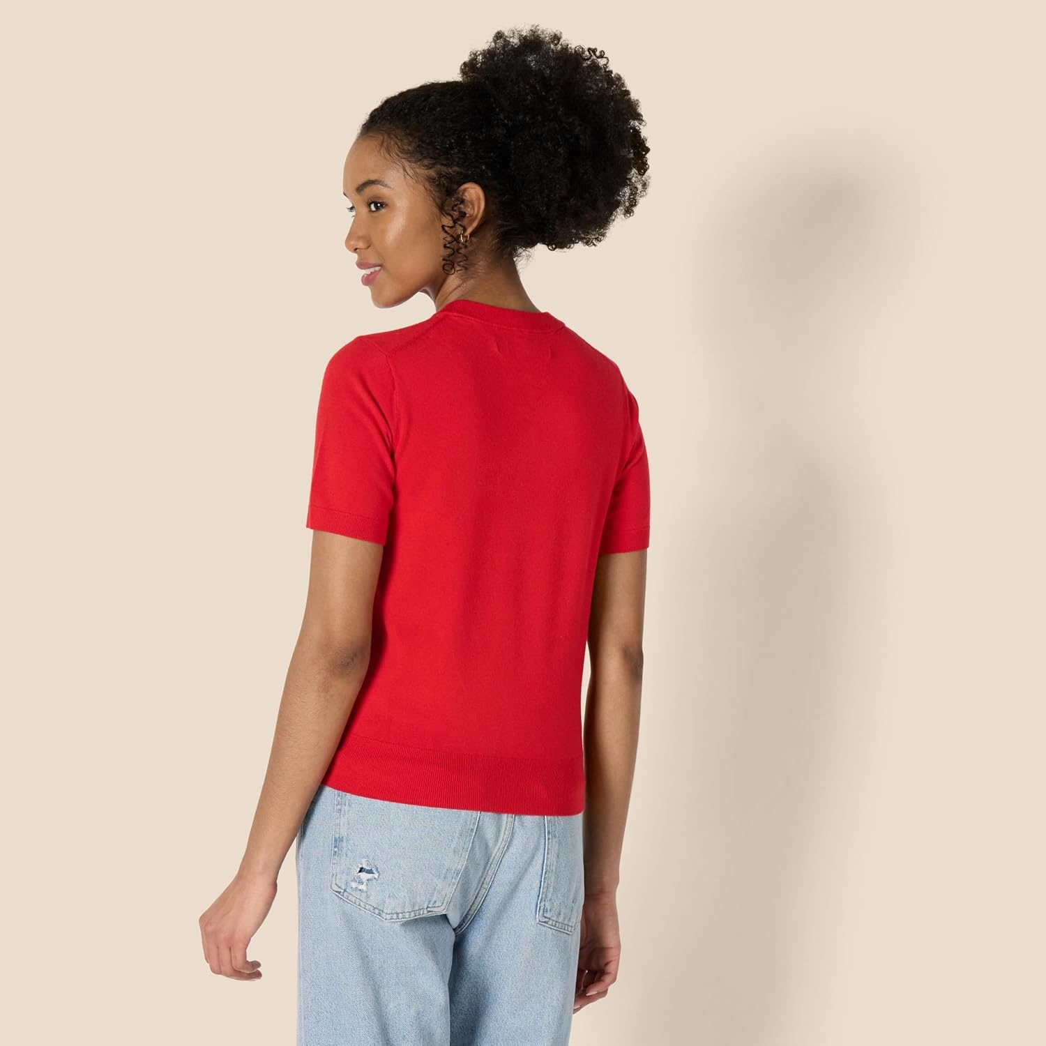 image:imageAmazon Essentials Womens RegularFit Cap Sleeve Mock Neck Sweater TopBright Poppy Red
