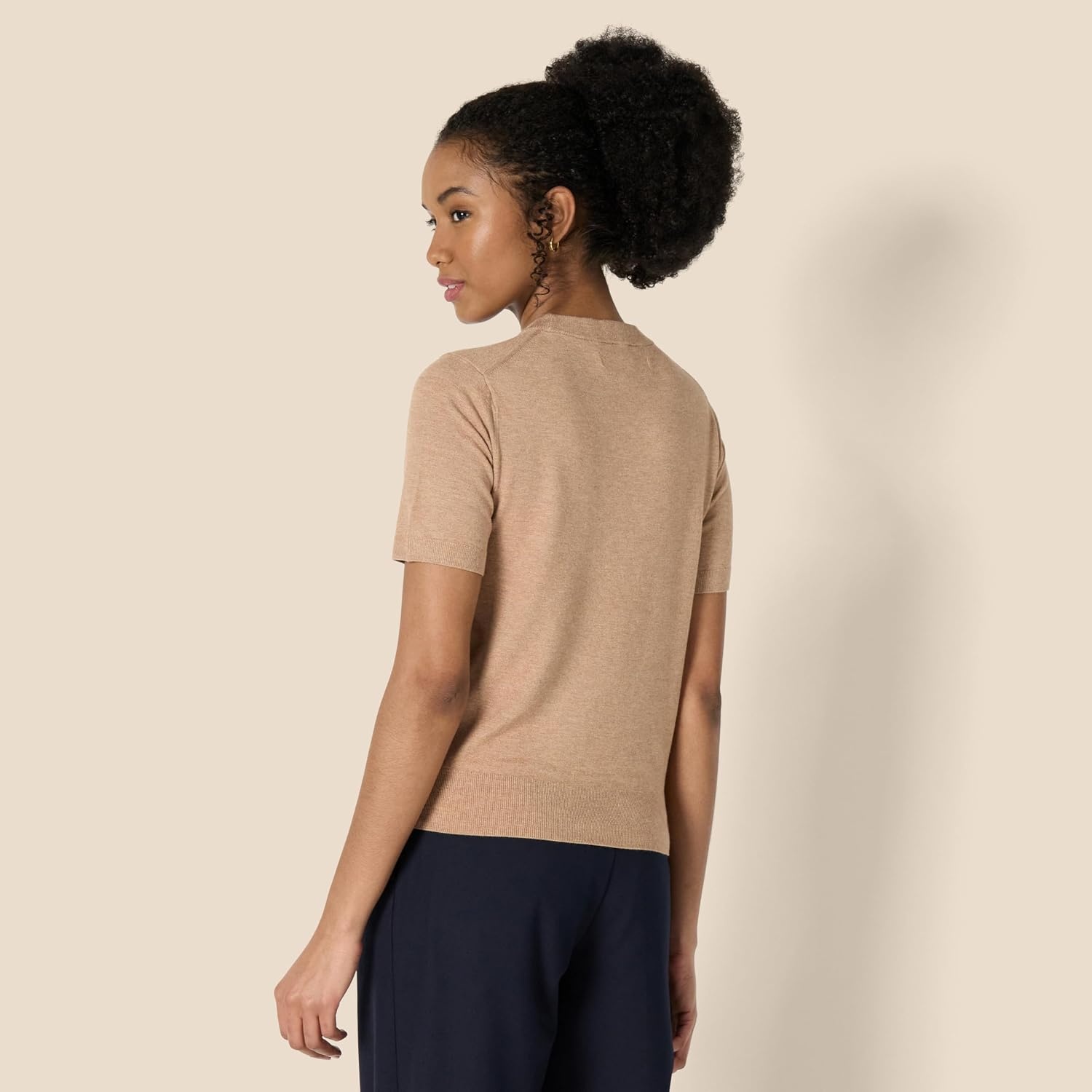 image:imageAmazon Essentials Womens RegularFit Cap Sleeve Mock Neck Sweater TopCamel Heather