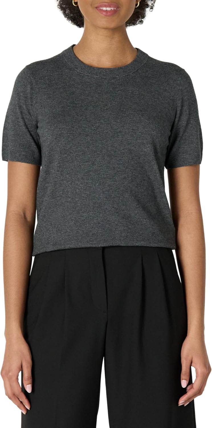 image:imageAmazon Essentials Womens RegularFit Cap Sleeve Mock Neck Sweater TopCharcoal Heather