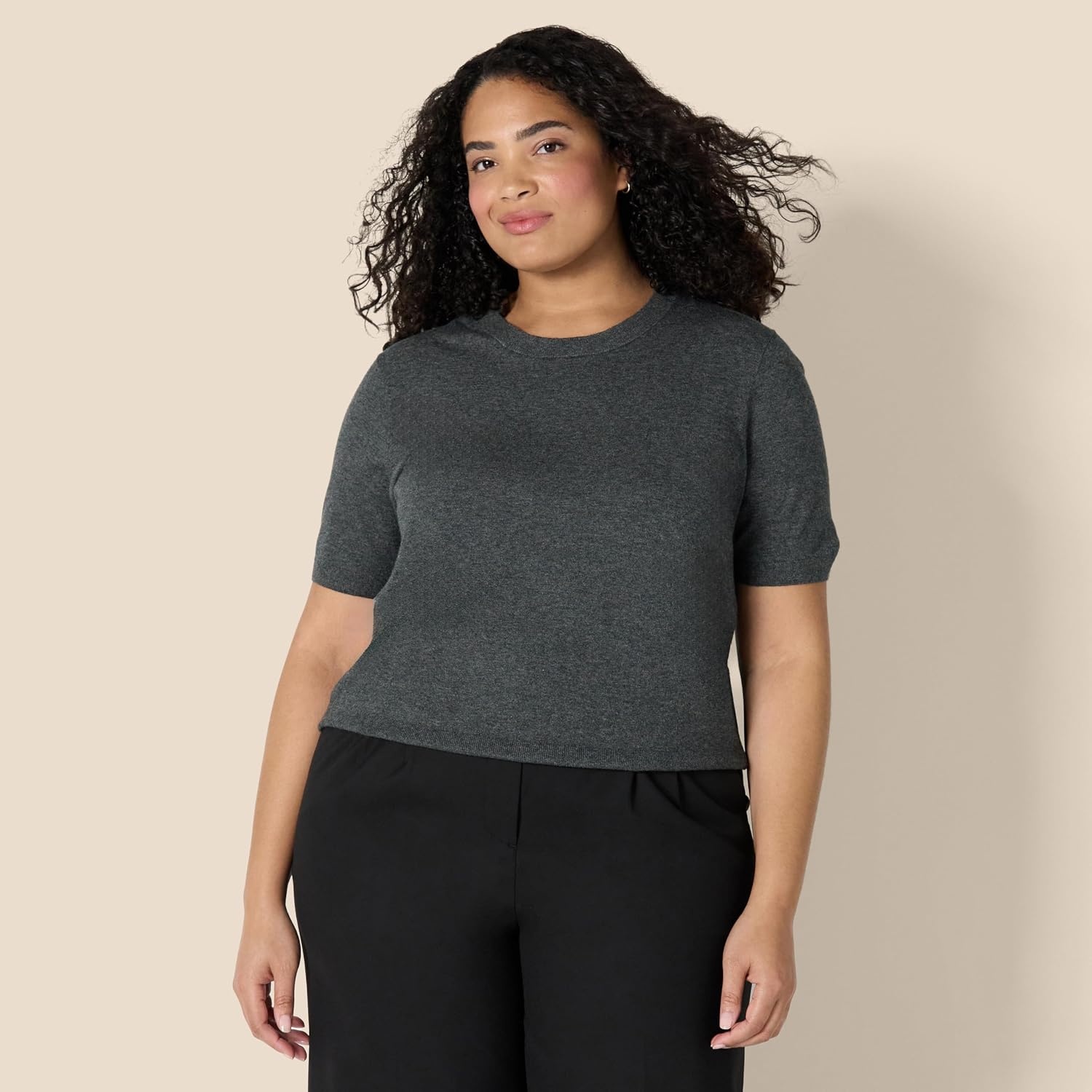 image:imageAmazon Essentials Womens RegularFit Cap Sleeve Mock Neck Sweater TopCharcoal Heather