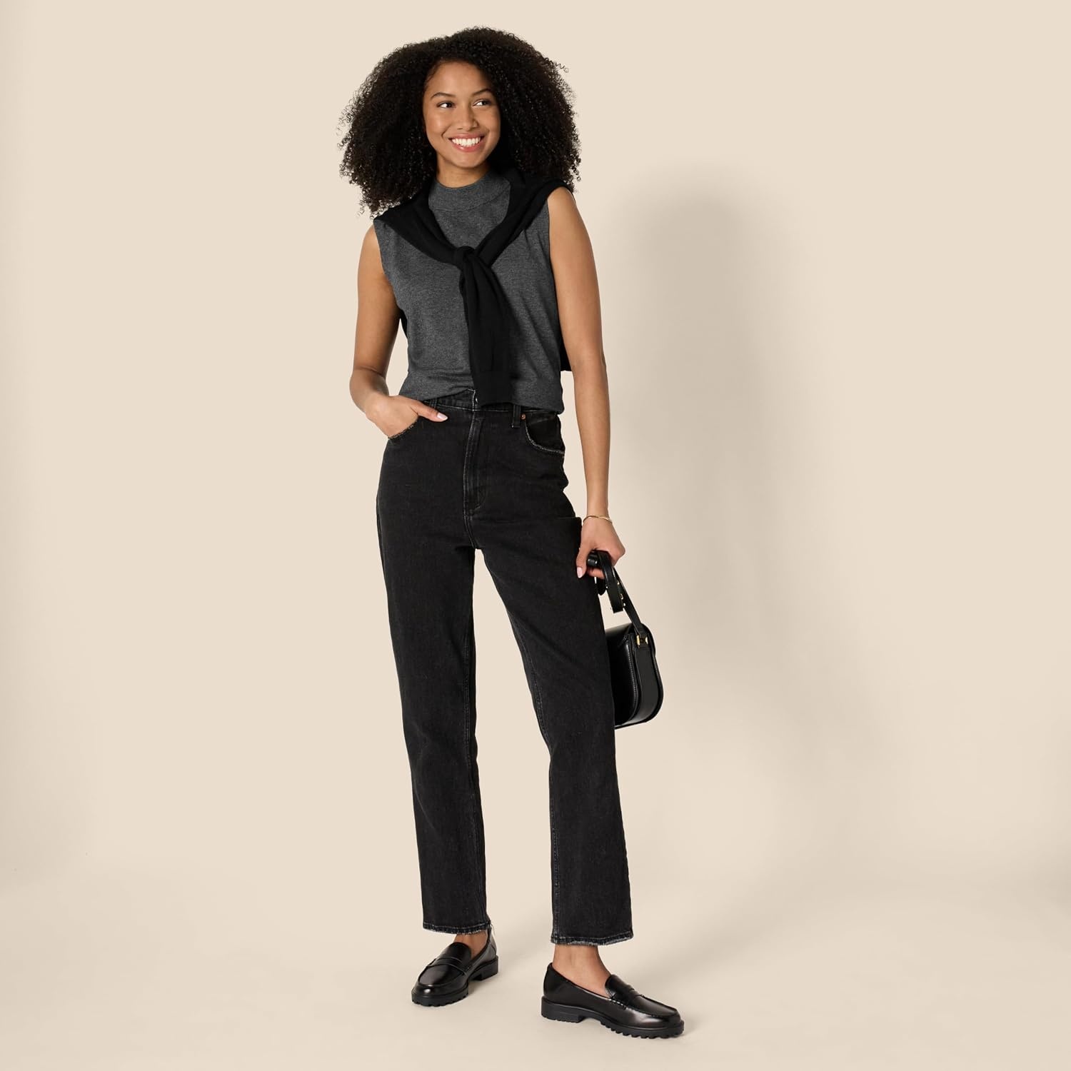 image:imageAmazon Essentials Womens RegularFit Cap Sleeve Mock Neck Sweater TopCharcoal Heather