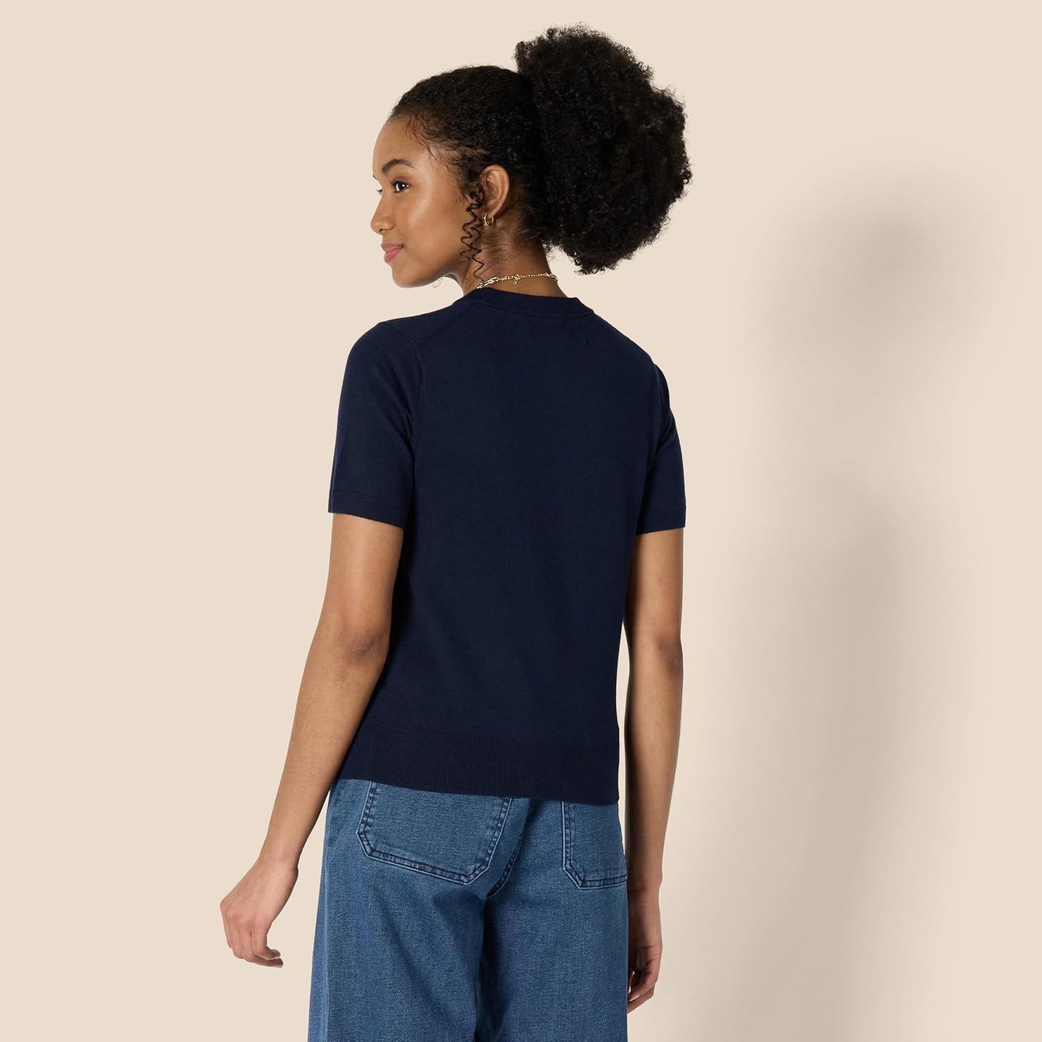 image:imageAmazon Essentials Womens RegularFit Cap Sleeve Mock Neck Sweater TopNavy