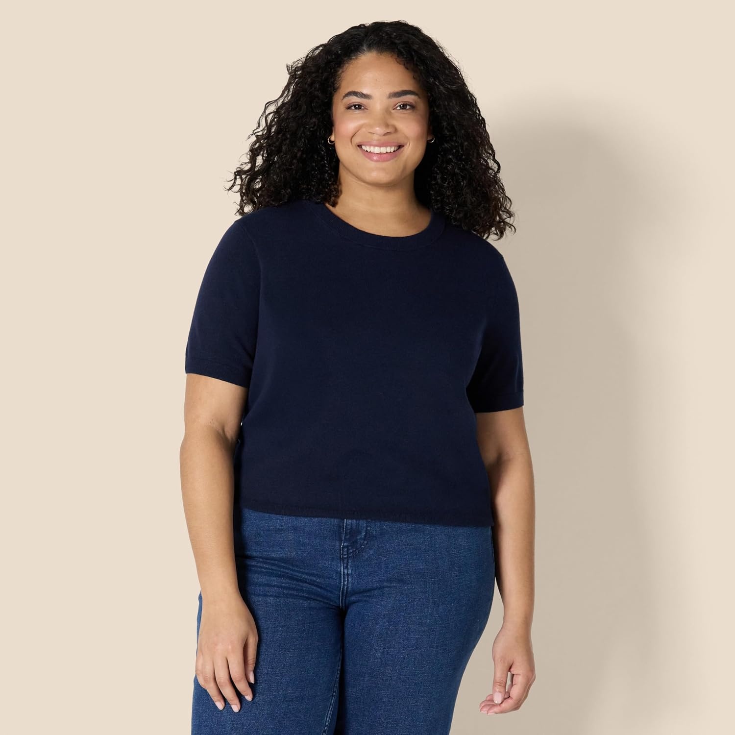 image:imageAmazon Essentials Womens RegularFit Cap Sleeve Mock Neck Sweater TopNavy