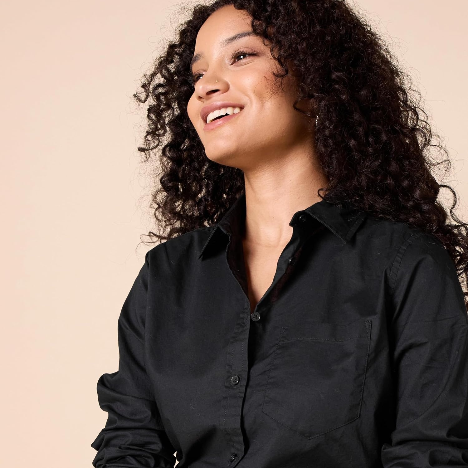 image:imageAmazon Essentials Womens RegularFit LongSleeve ButtonDown Cotton Poplin Shirt Business CasualBlack