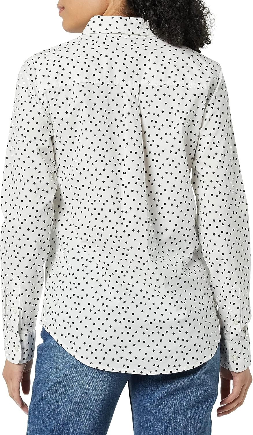 image:imageAmazon Essentials Womens RegularFit LongSleeve ButtonDown Cotton Poplin Shirt Business CasualBlack White Dots