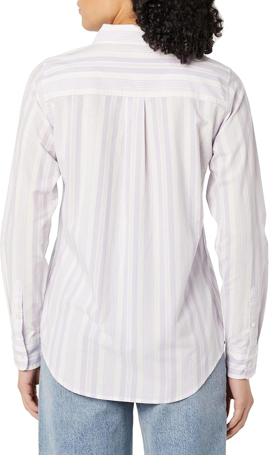 image:imageAmazon Essentials Womens RegularFit LongSleeve ButtonDown Cotton Poplin Shirt Business CasualLilac White Variegated Stripe