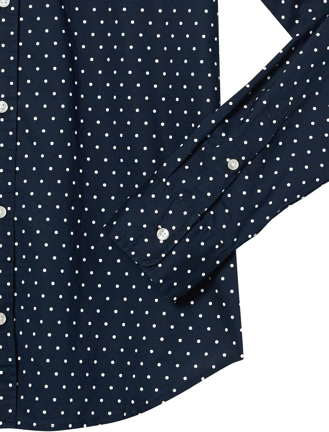 image:imageAmazon Essentials Womens RegularFit LongSleeve ButtonDown Cotton Poplin Shirt Business CasualNavy White Dots