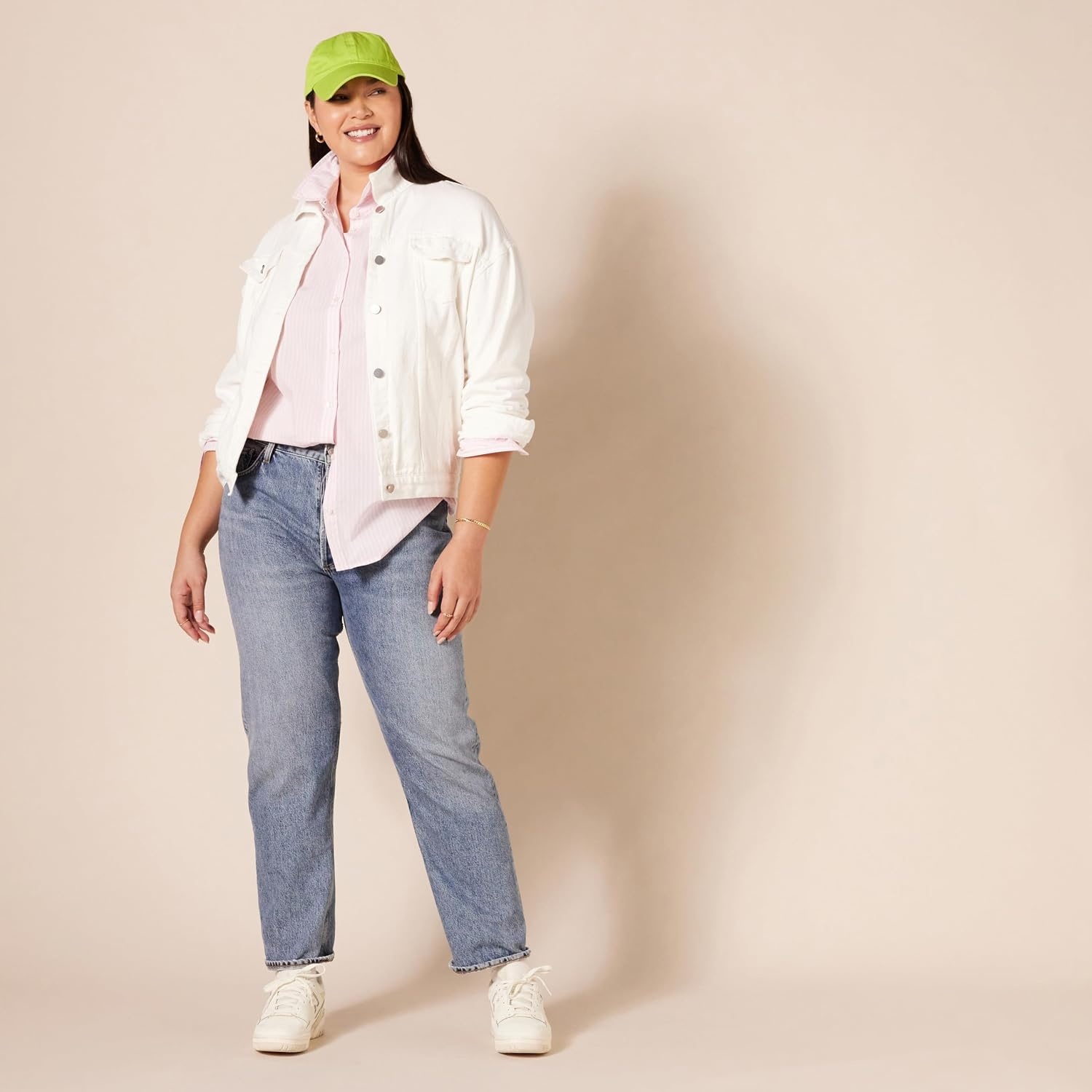 image:imageAmazon Essentials Womens RegularFit LongSleeve ButtonDown Cotton Poplin Shirt Business CasualPink Stripe