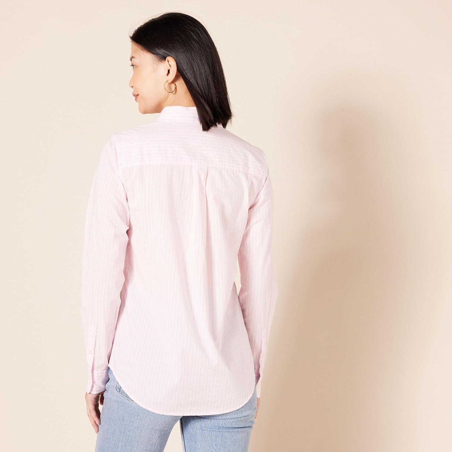 image:imageAmazon Essentials Womens RegularFit LongSleeve ButtonDown Cotton Poplin Shirt Business CasualPink Stripe
