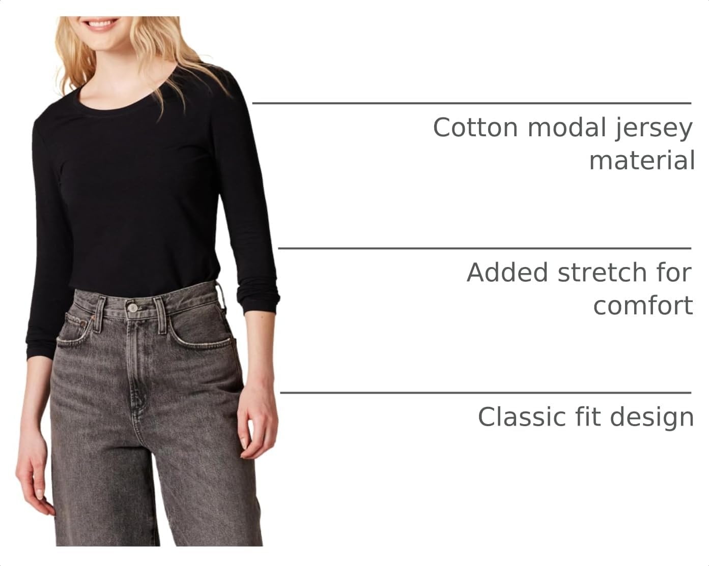 image:imageAmazon Essentials Womens RegularFit LongSleeve Crewneck TShirt Available in Plus SizeBlack