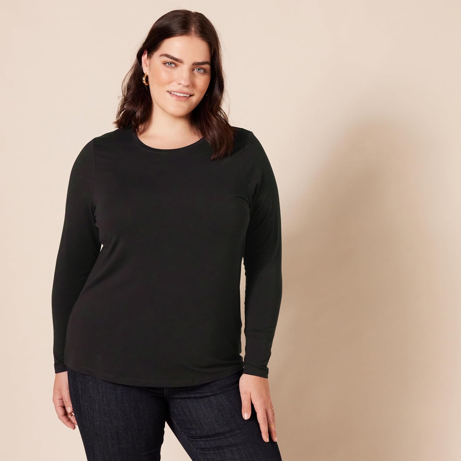 image:imageAmazon Essentials Womens RegularFit LongSleeve Crewneck TShirt Available in Plus SizeBlack