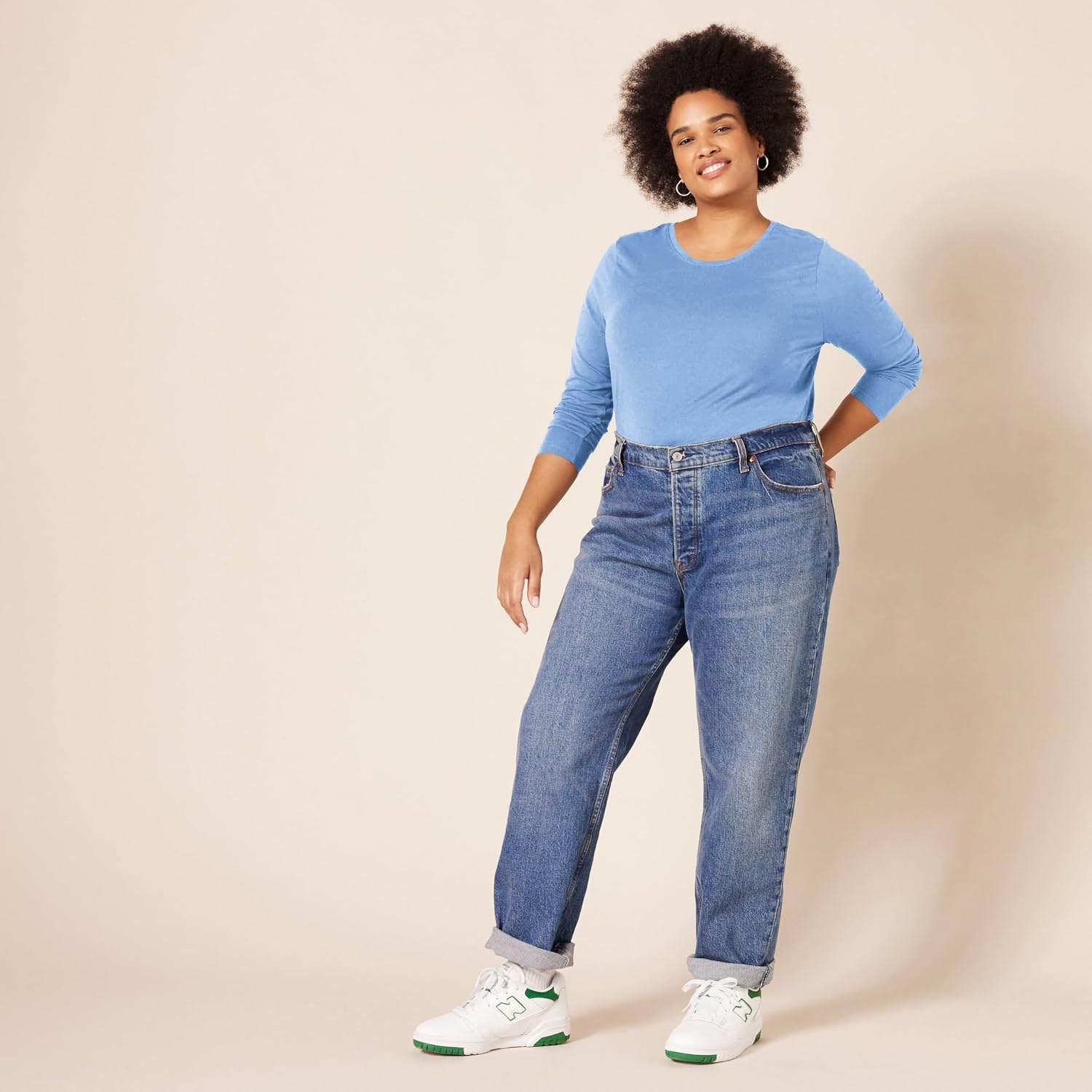 image:imageAmazon Essentials Womens RegularFit LongSleeve Crewneck TShirt Available in Plus SizeBlue