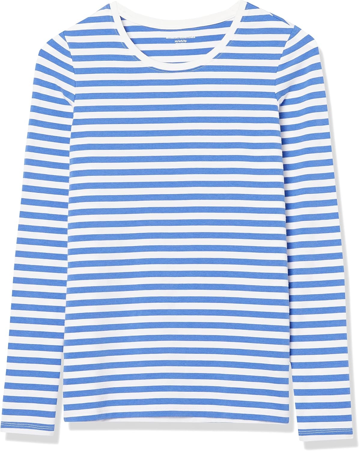 image:imageAmazon Essentials Womens RegularFit LongSleeve Crewneck TShirt Available in Plus SizeBlue White Even Stripe