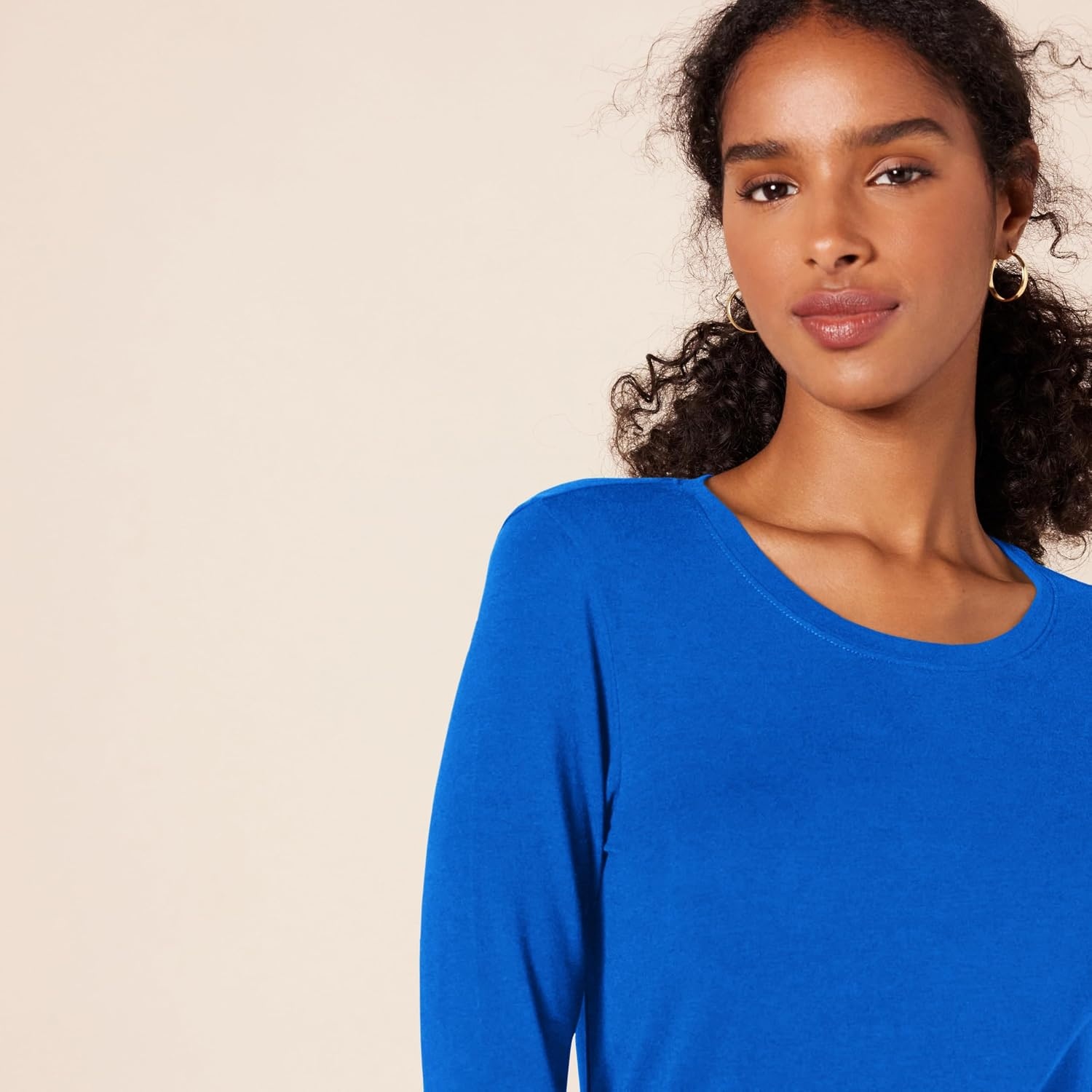 image:imageAmazon Essentials Womens RegularFit LongSleeve Crewneck TShirt Available in Plus SizeBright Blue