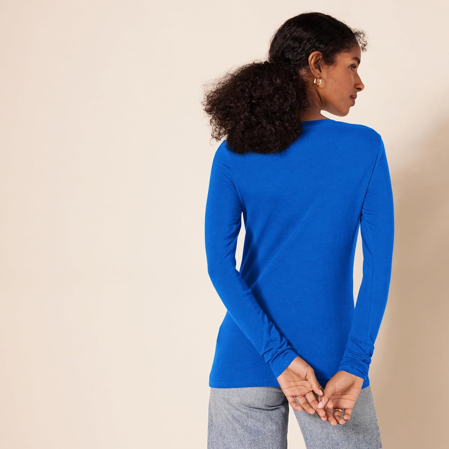 image:imageAmazon Essentials Womens RegularFit LongSleeve Crewneck TShirt Available in Plus SizeBright Blue
