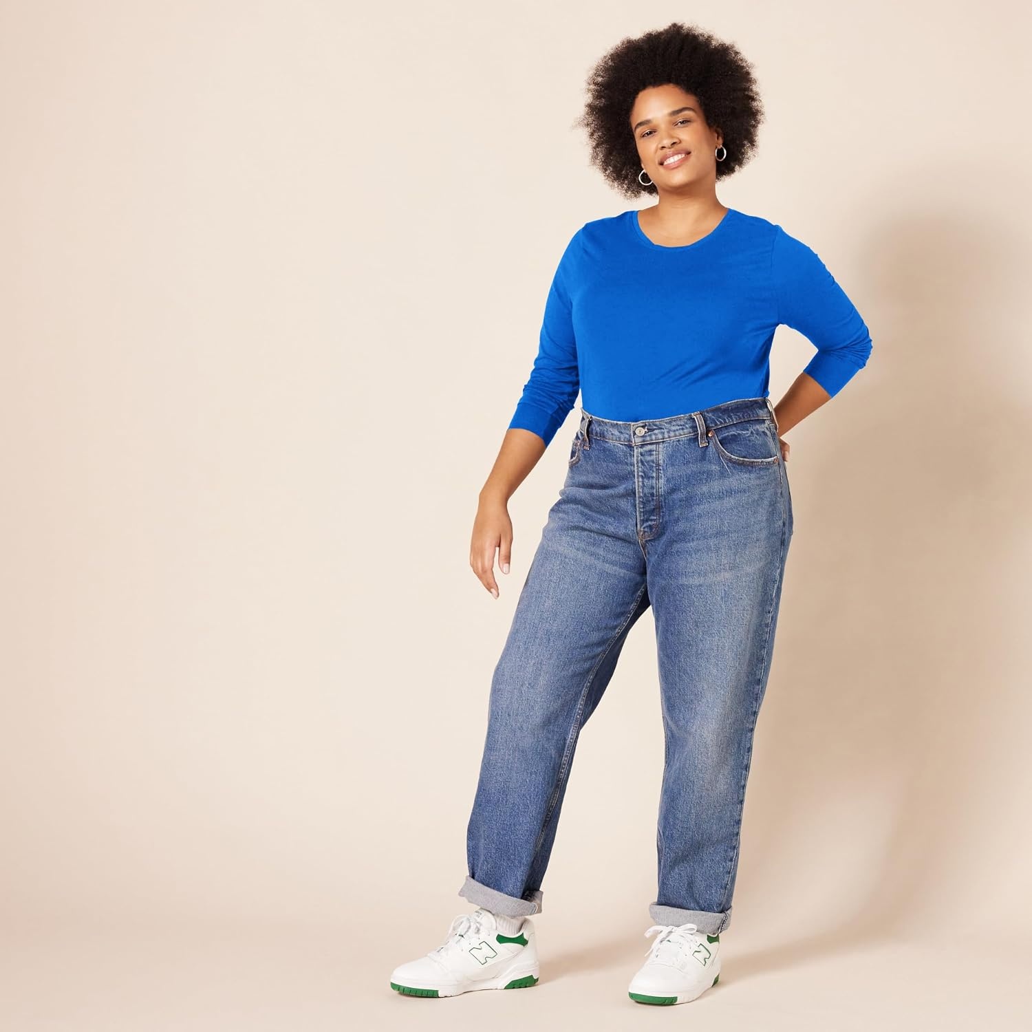 image:imageAmazon Essentials Womens RegularFit LongSleeve Crewneck TShirt Available in Plus SizeBright Blue
