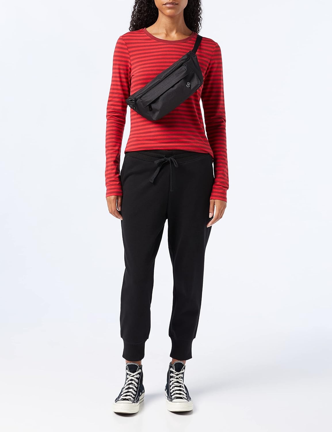 image:imageAmazon Essentials Womens RegularFit LongSleeve Crewneck TShirt Available in Plus SizeBurgundy Red Stripe