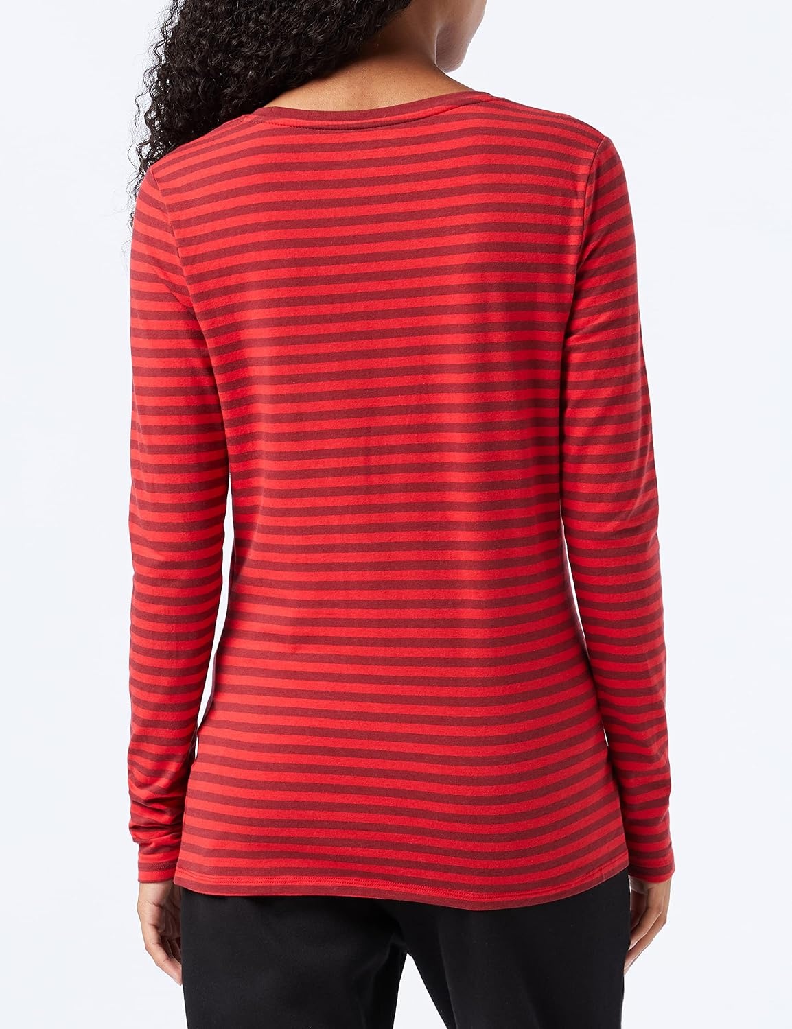 image:imageAmazon Essentials Womens RegularFit LongSleeve Crewneck TShirt Available in Plus SizeBurgundy Red Stripe