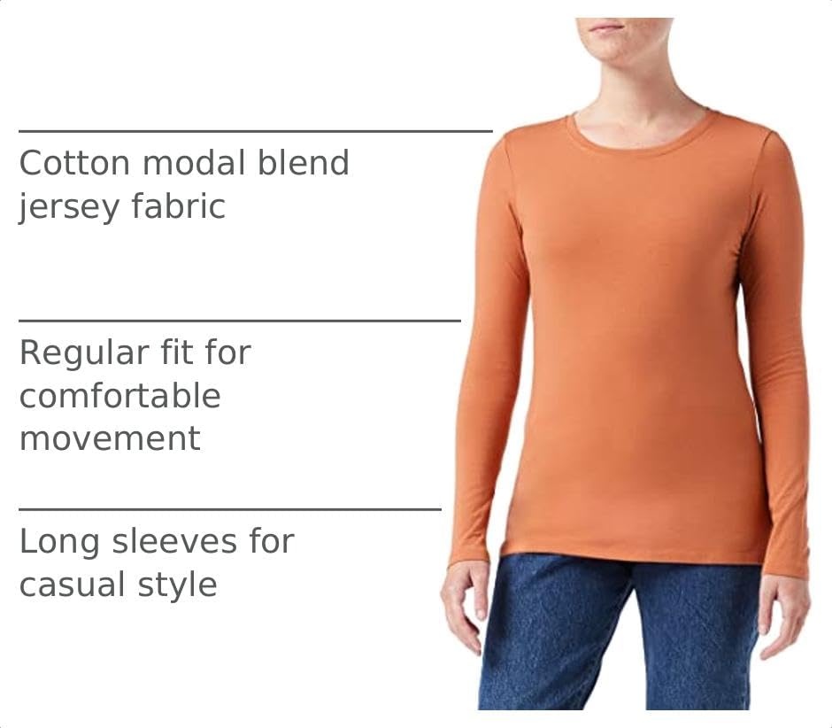 image:imageAmazon Essentials Womens RegularFit LongSleeve Crewneck TShirt Available in Plus SizeCaramel