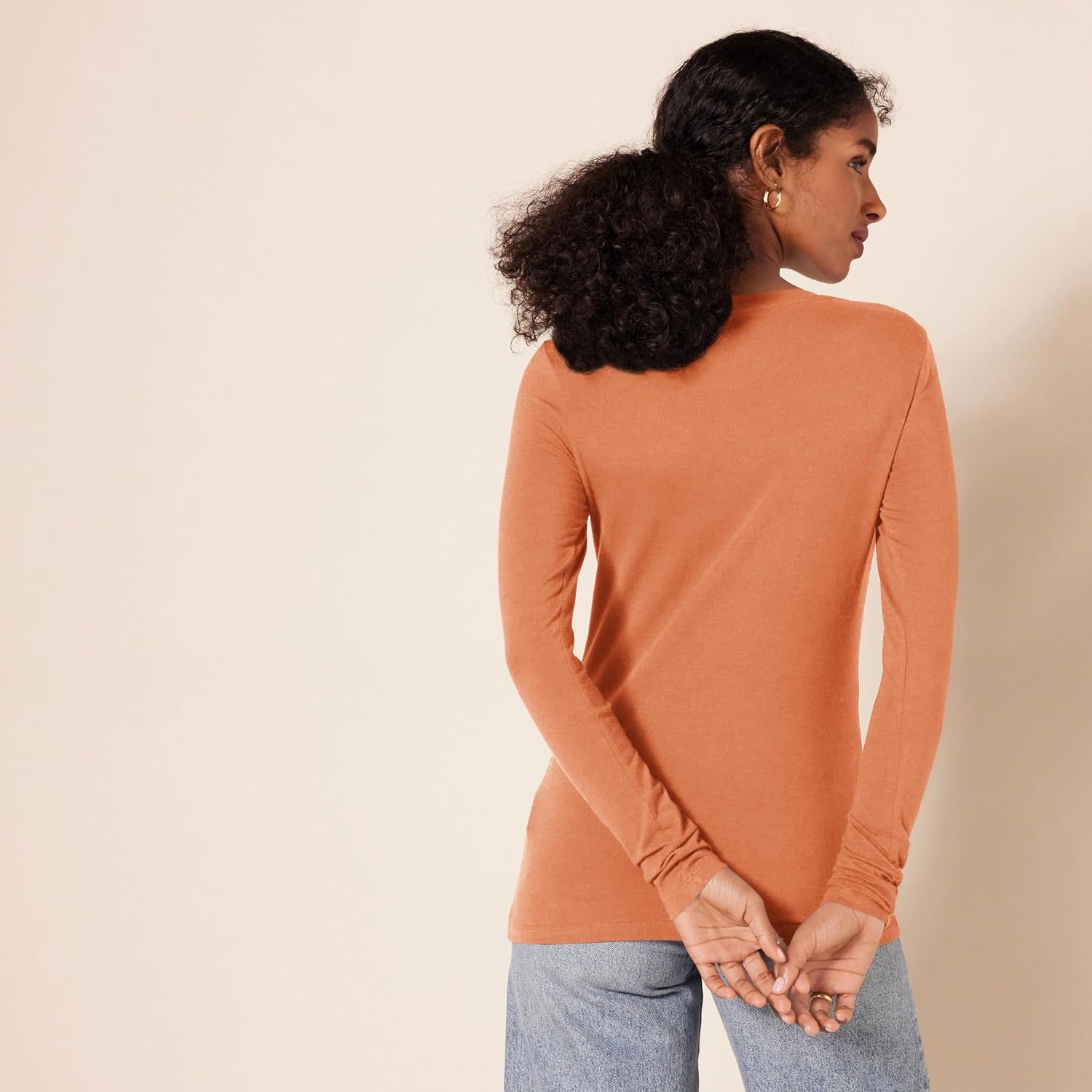 image:imageAmazon Essentials Womens RegularFit LongSleeve Crewneck TShirt Available in Plus SizeCaramel