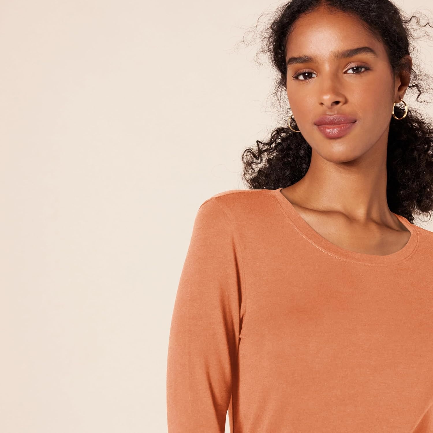 image:imageAmazon Essentials Womens RegularFit LongSleeve Crewneck TShirt Available in Plus SizeCaramel