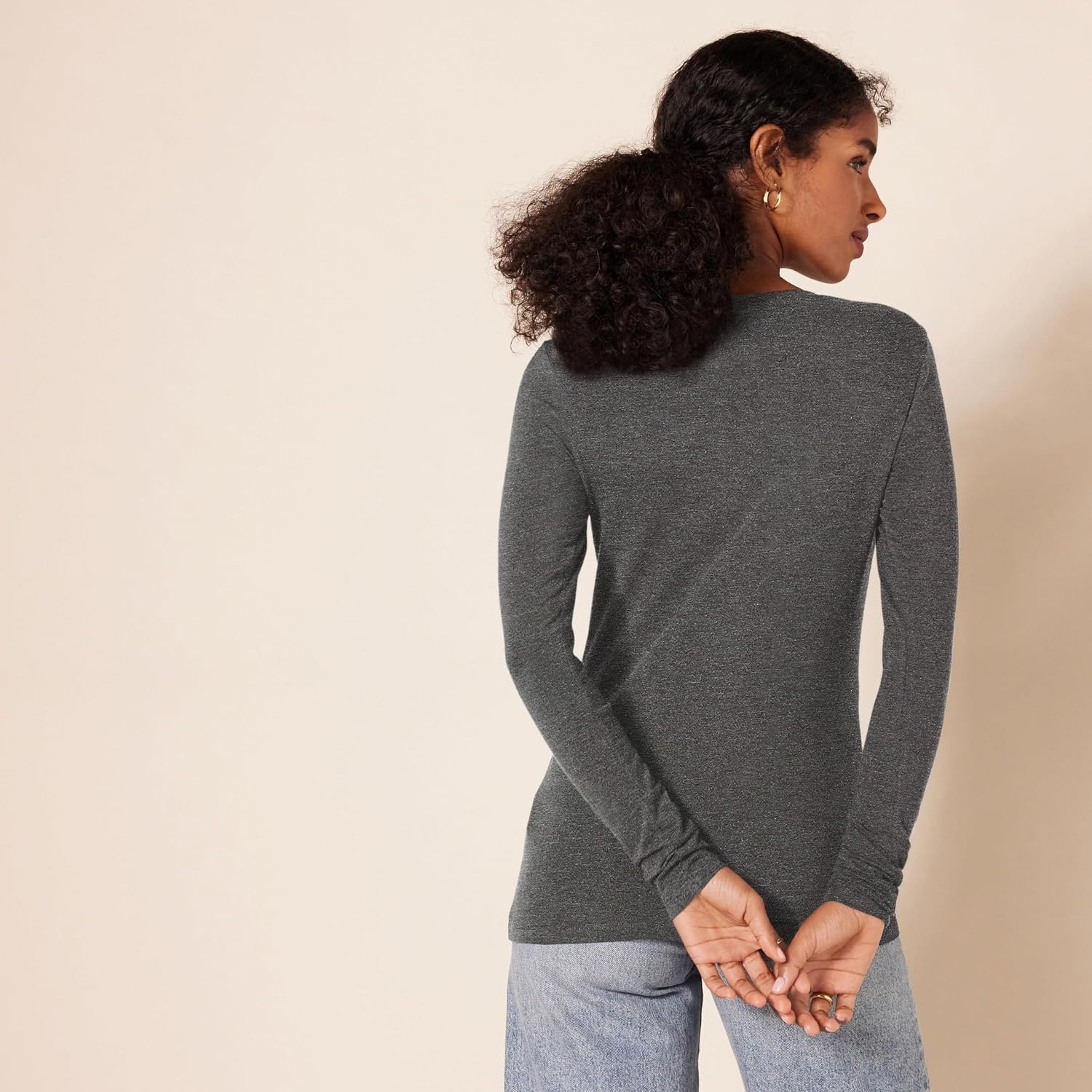 image:imageAmazon Essentials Womens RegularFit LongSleeve Crewneck TShirt Available in Plus SizeCharcoal Heather