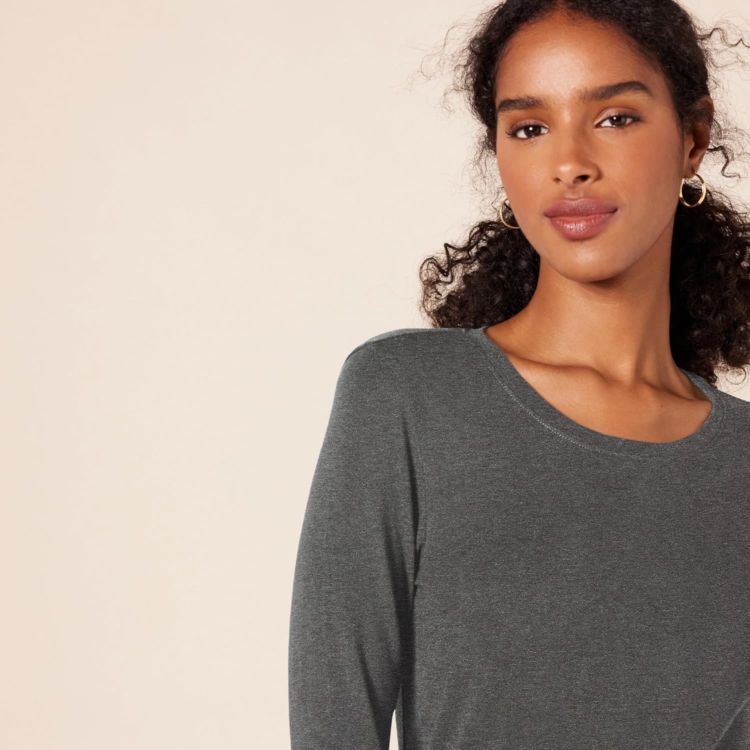 image:imageAmazon Essentials Womens RegularFit LongSleeve Crewneck TShirt Available in Plus SizeCharcoal Heather