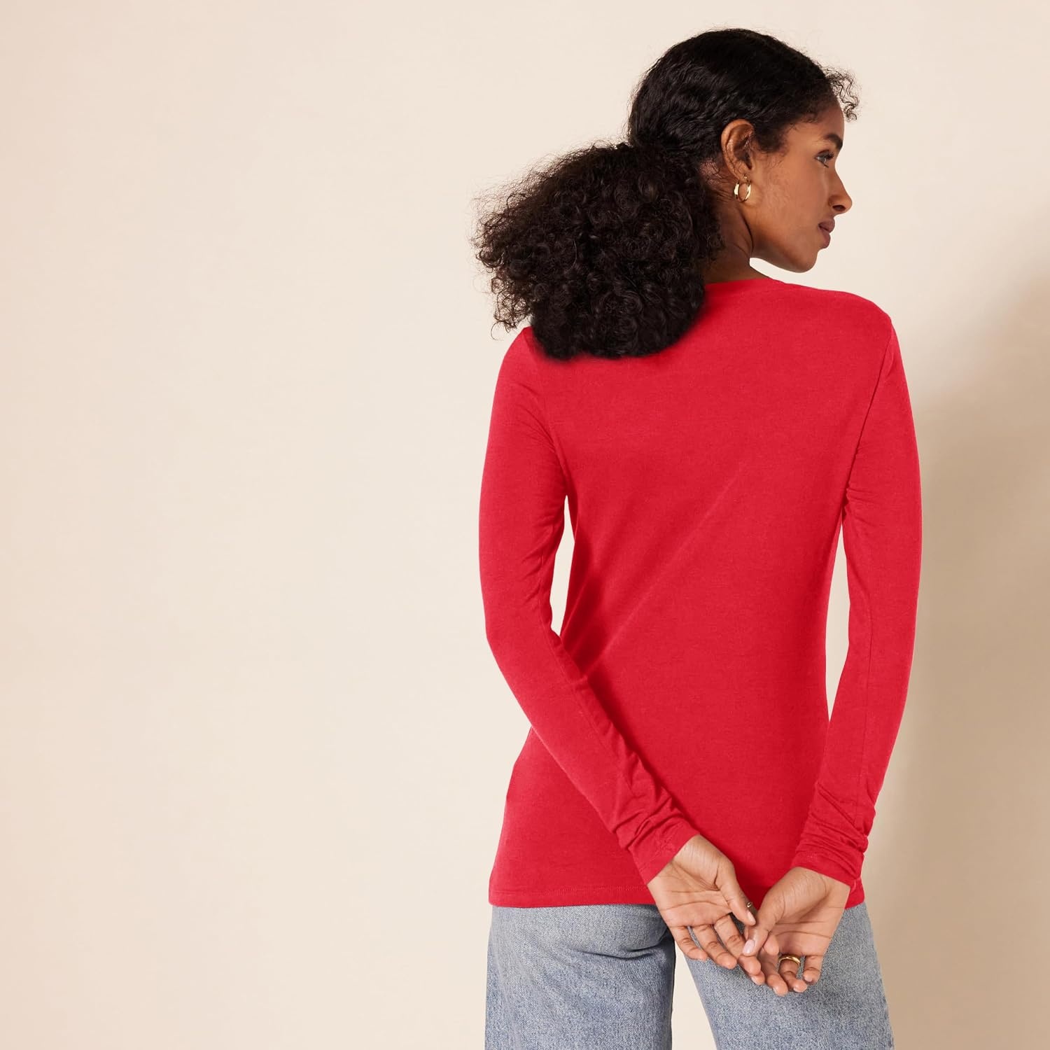 image:imageAmazon Essentials Womens RegularFit LongSleeve Crewneck TShirt Available in Plus SizeCherry Red