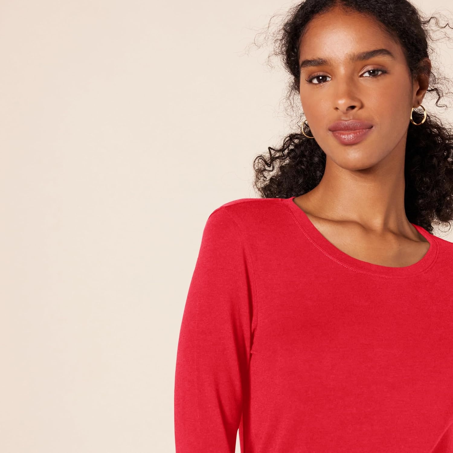 image:imageAmazon Essentials Womens RegularFit LongSleeve Crewneck TShirt Available in Plus SizeCherry Red