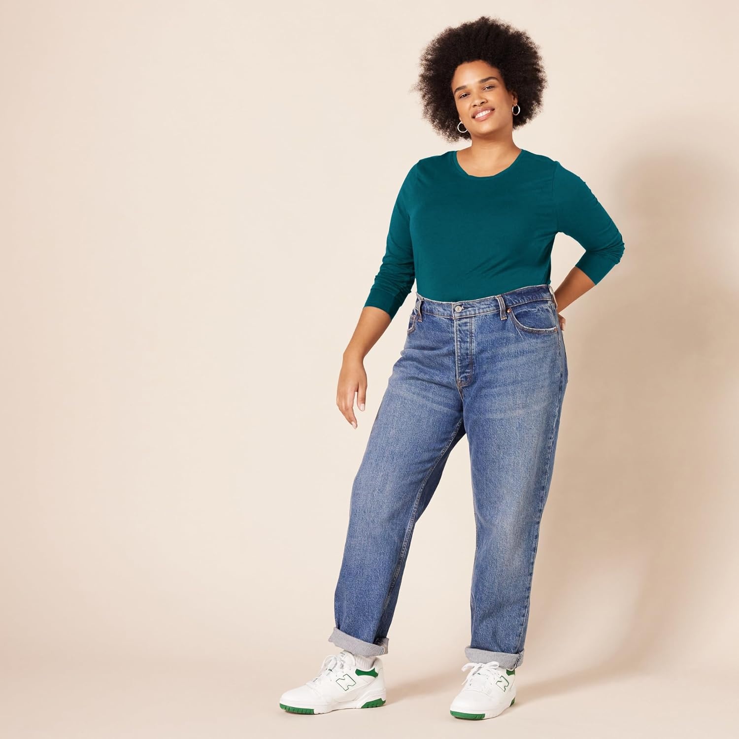 image:imageAmazon Essentials Womens RegularFit LongSleeve Crewneck TShirt Available in Plus SizeDark Green