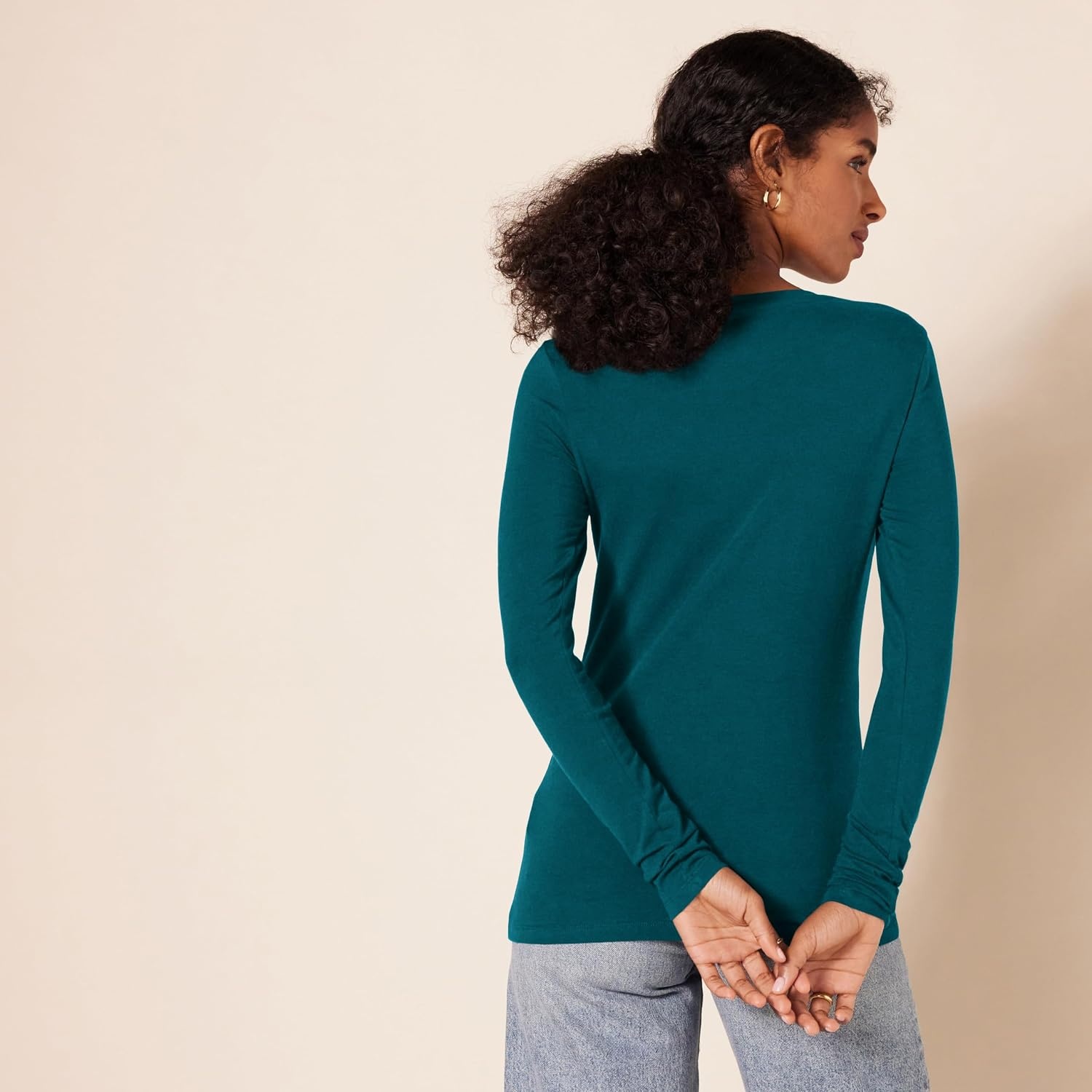 image:imageAmazon Essentials Womens RegularFit LongSleeve Crewneck TShirt Available in Plus SizeDark Green