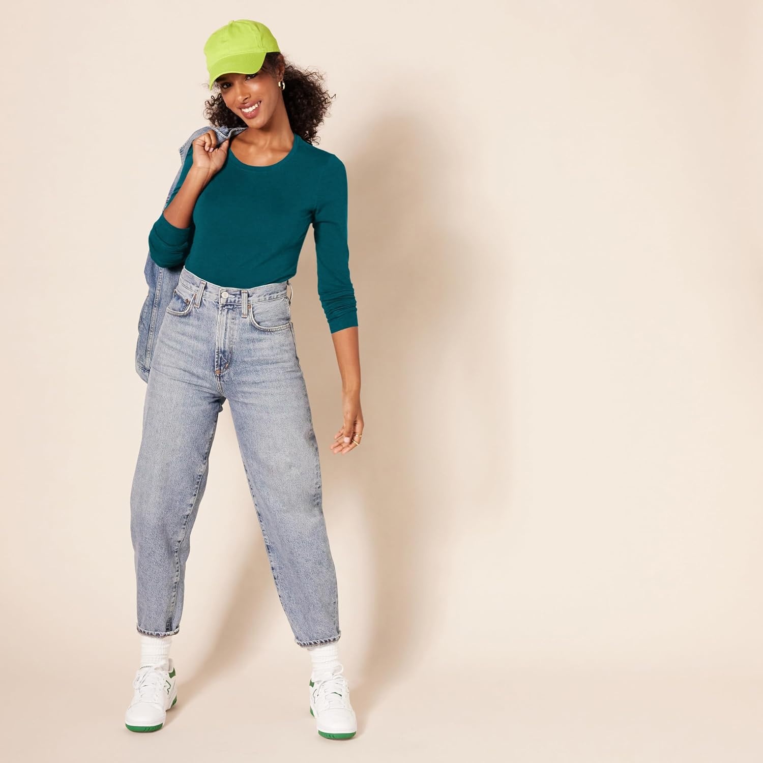 image:imageAmazon Essentials Womens RegularFit LongSleeve Crewneck TShirt Available in Plus SizeDark Green