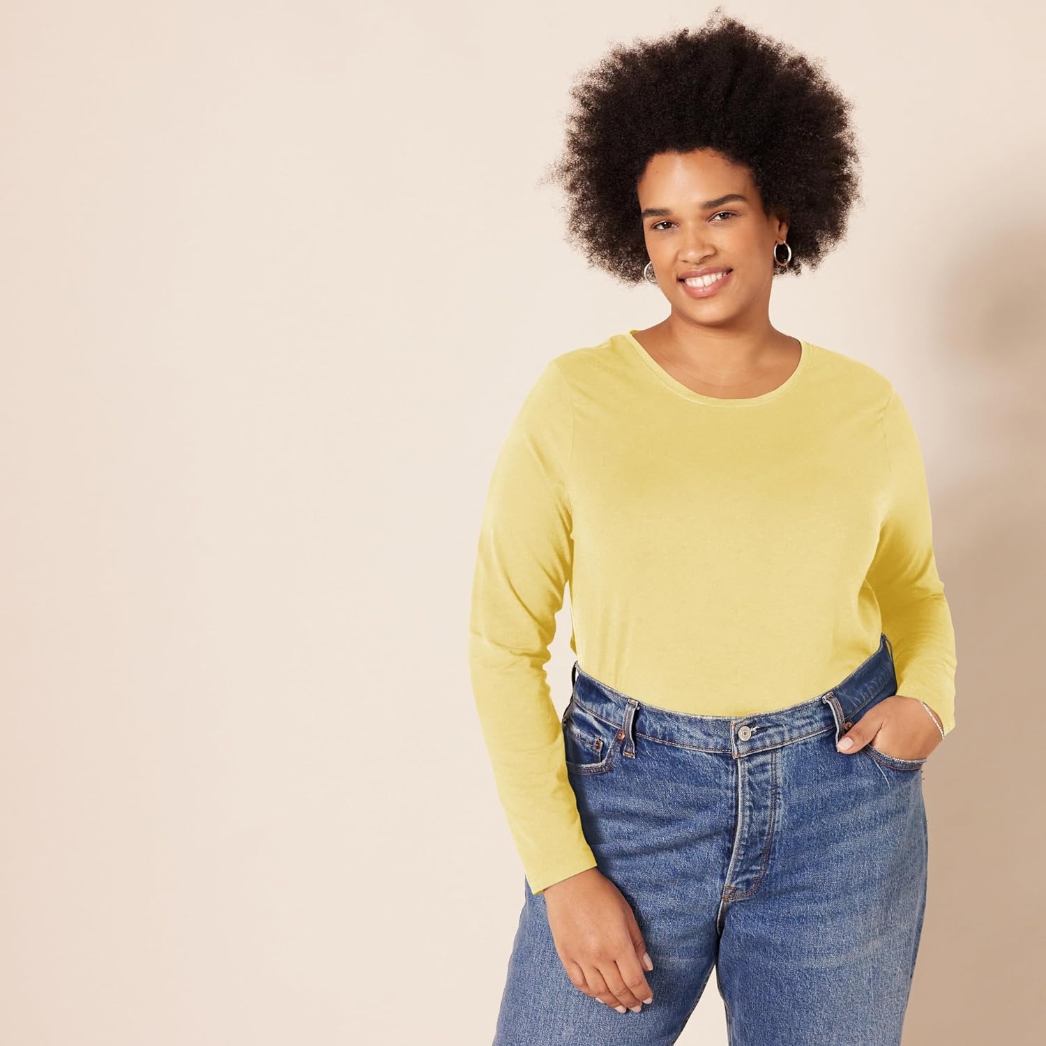 image:imageAmazon Essentials Womens RegularFit LongSleeve Crewneck TShirt Available in Plus SizeDark Yellow