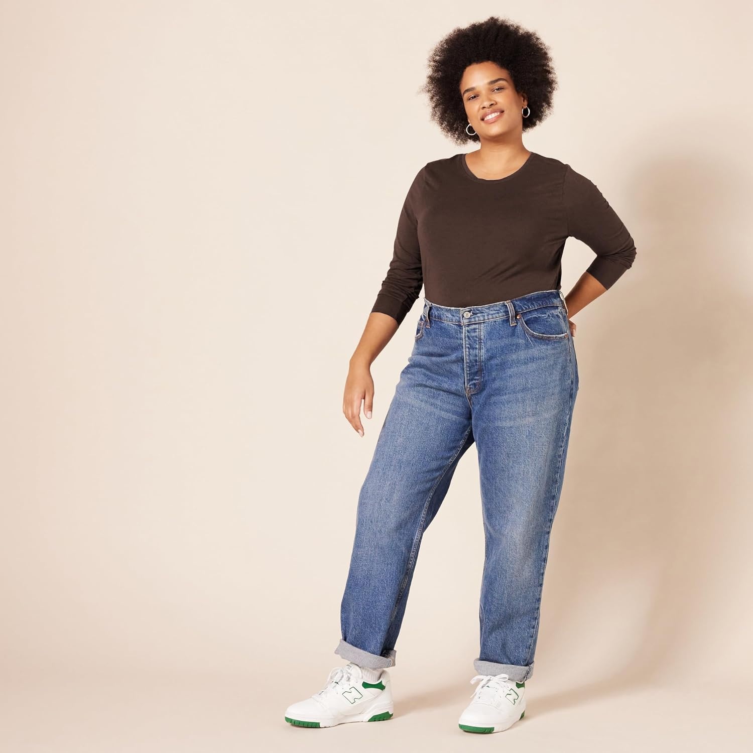 image:imageAmazon Essentials Womens RegularFit LongSleeve Crewneck TShirt Available in Plus SizeEspresso