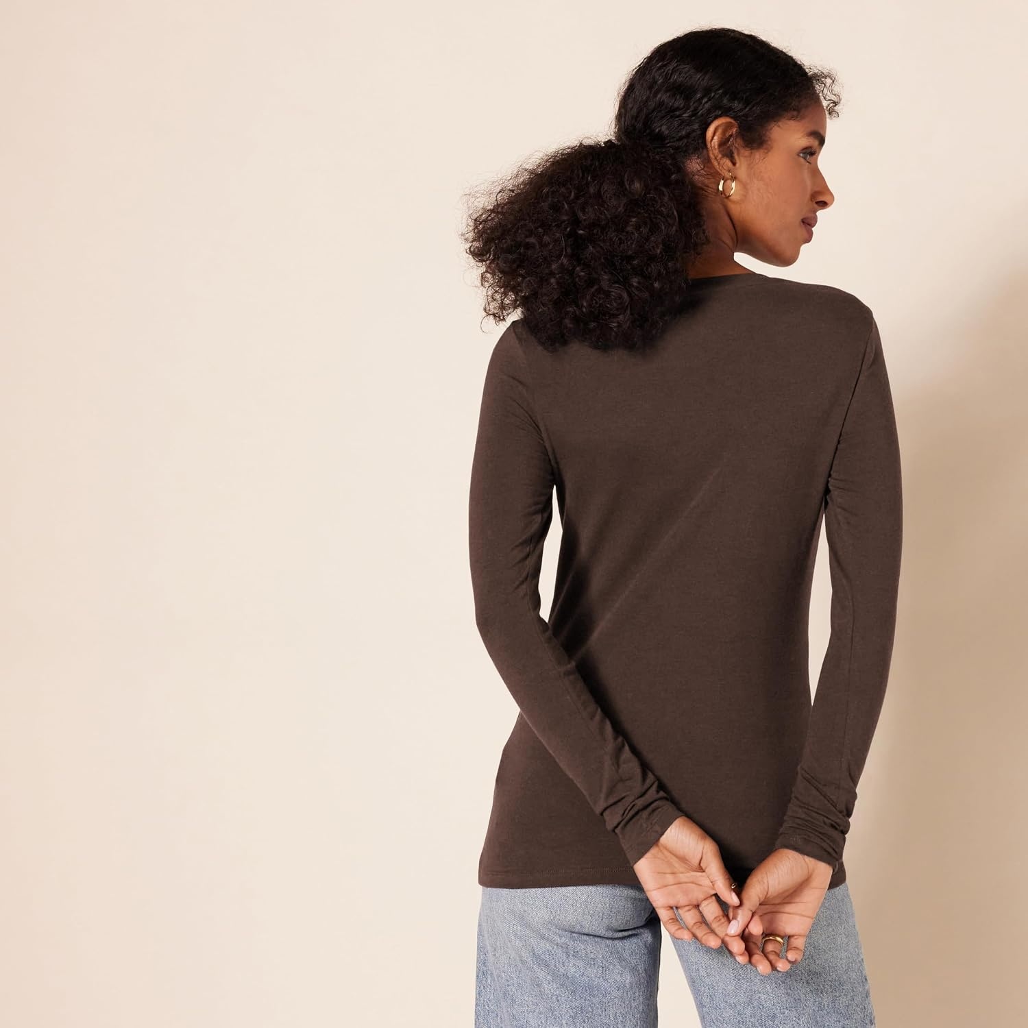 image:imageAmazon Essentials Womens RegularFit LongSleeve Crewneck TShirt Available in Plus SizeEspresso