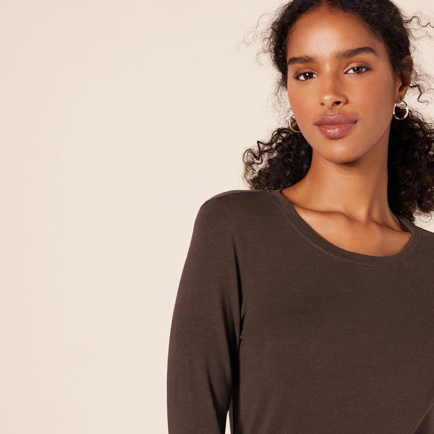 image:imageAmazon Essentials Womens RegularFit LongSleeve Crewneck TShirt Available in Plus SizeEspresso
