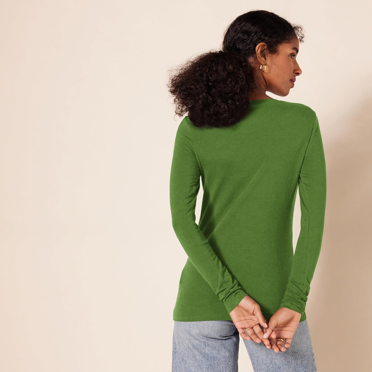 image:imageAmazon Essentials Womens RegularFit LongSleeve Crewneck TShirt Available in Plus SizeGreen