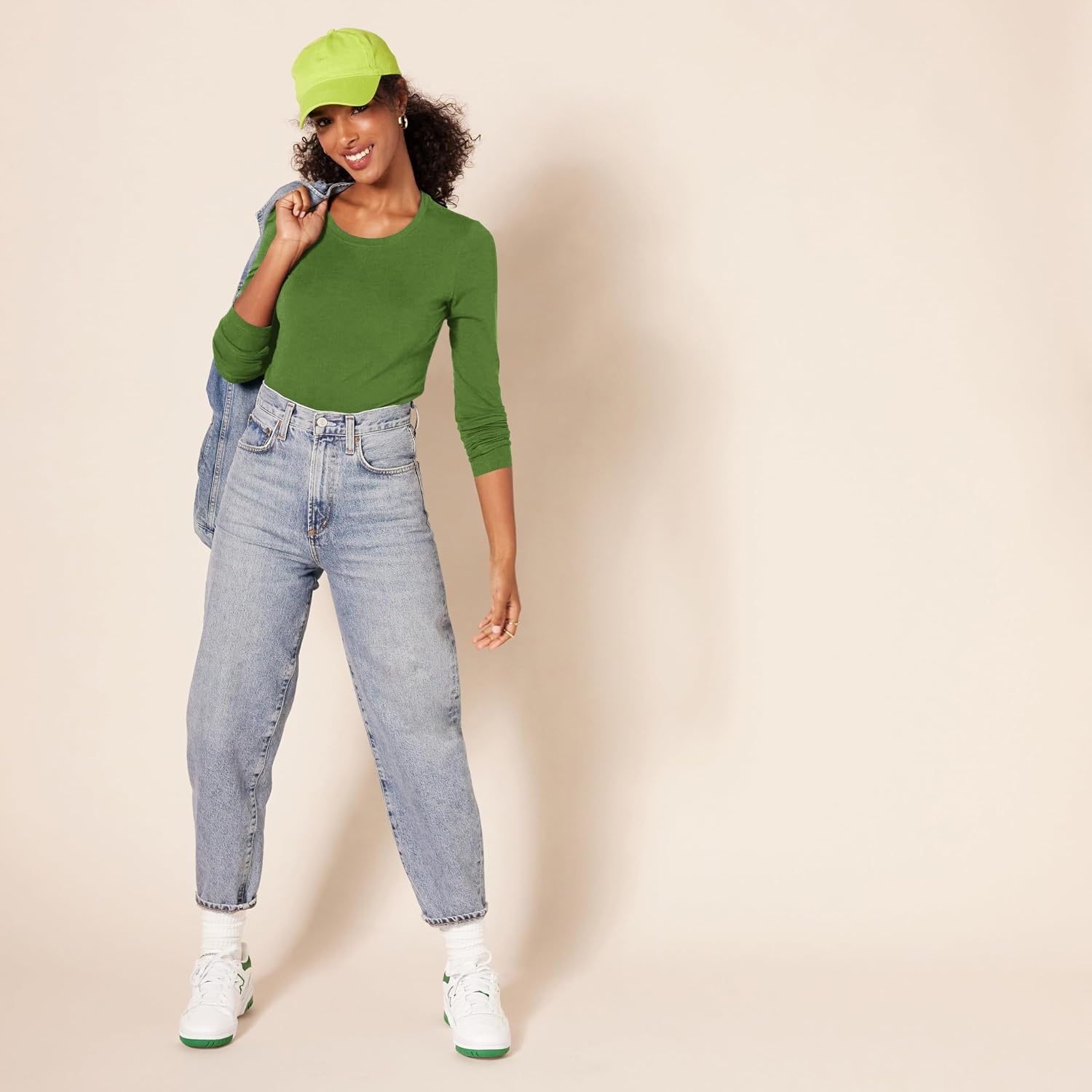 image:imageAmazon Essentials Womens RegularFit LongSleeve Crewneck TShirt Available in Plus SizeGreen