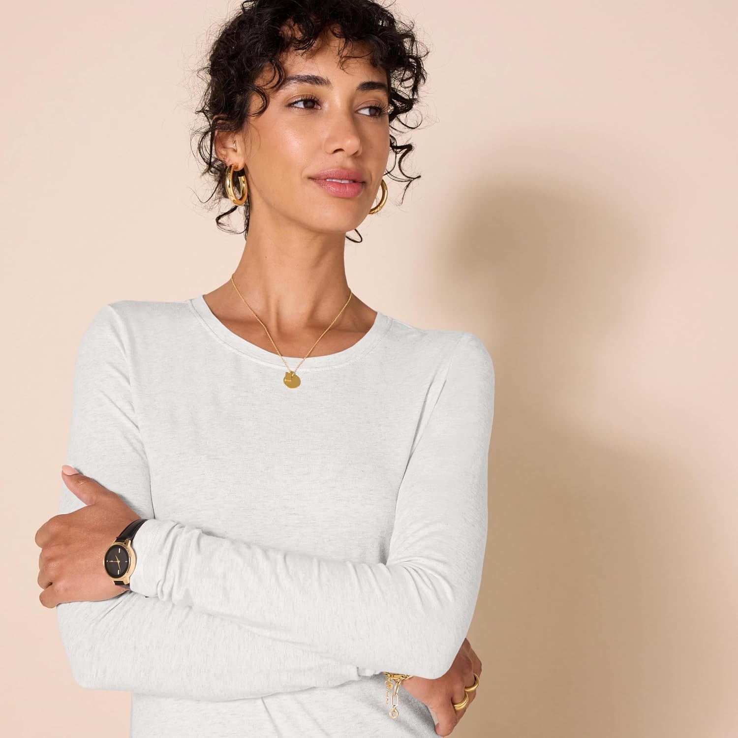 image:imageAmazon Essentials Womens RegularFit LongSleeve Crewneck TShirt Available in Plus SizeLight Grey Heather