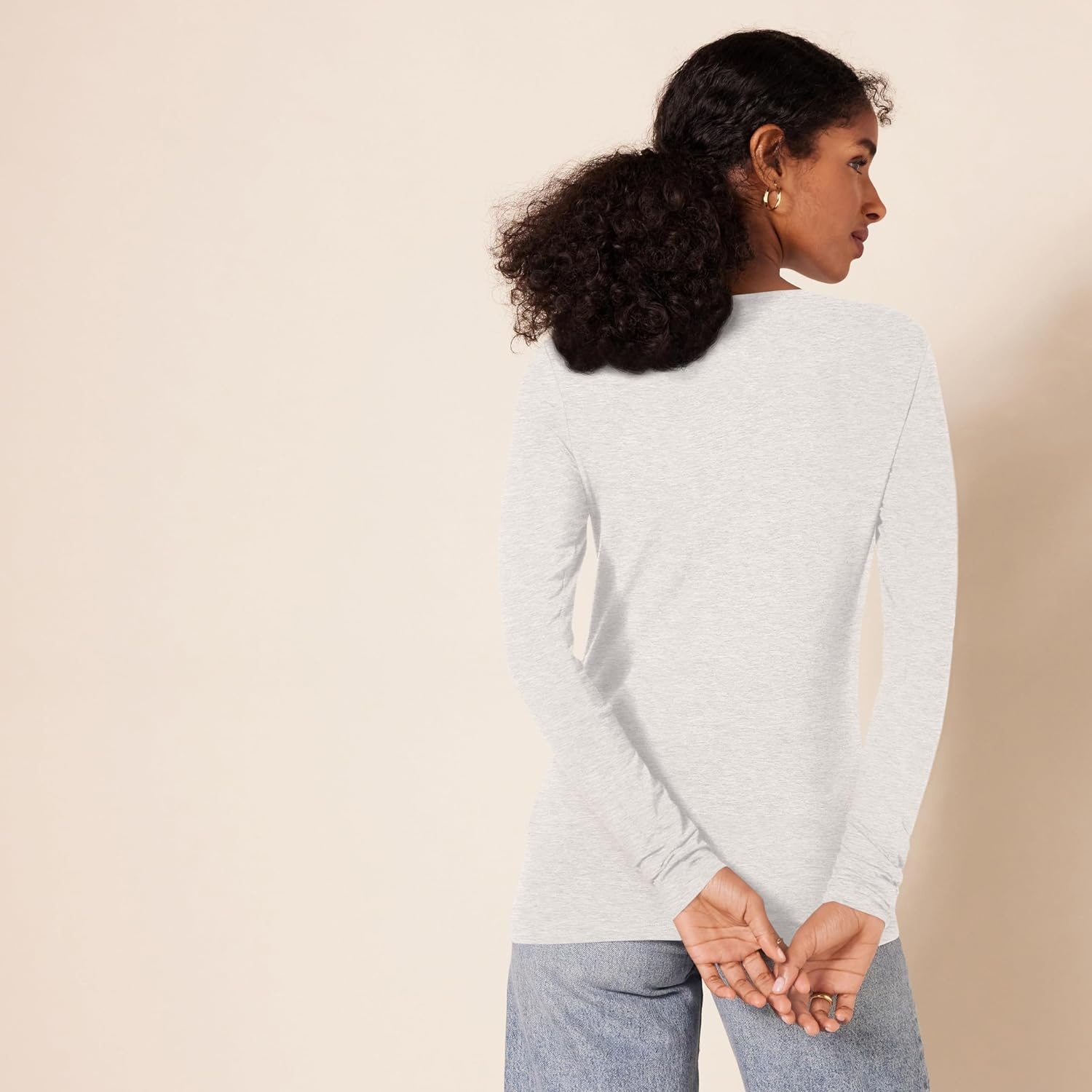 image:imageAmazon Essentials Womens RegularFit LongSleeve Crewneck TShirt Available in Plus SizeLight Grey Heather