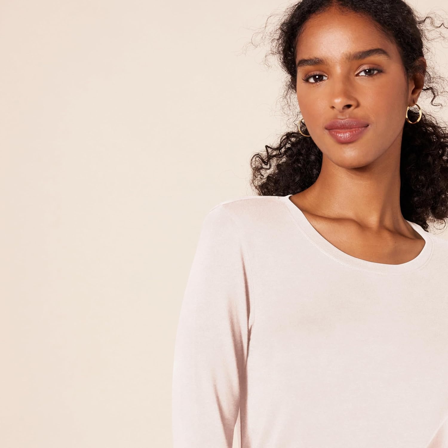 image:imageAmazon Essentials Womens RegularFit LongSleeve Crewneck TShirt Available in Plus SizeLight Rose