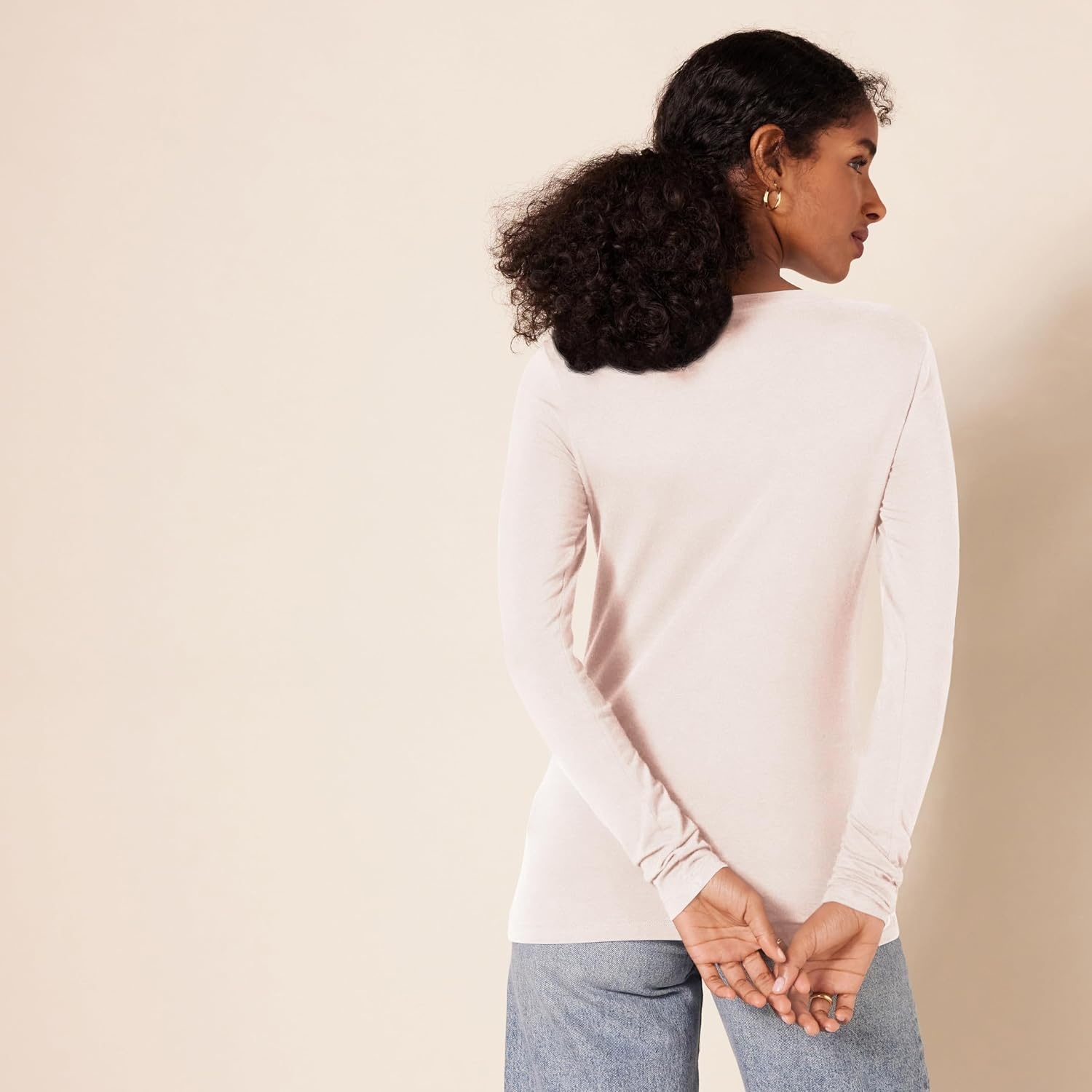 image:imageAmazon Essentials Womens RegularFit LongSleeve Crewneck TShirt Available in Plus SizeLight Rose