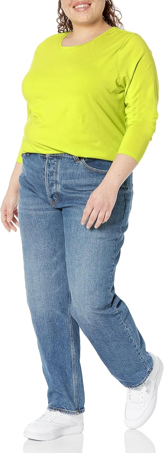 image:imageAmazon Essentials Womens RegularFit LongSleeve Crewneck TShirt Available in Plus SizeLime Green
